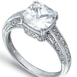Charter Club Cubic Zirconia Cushion Stone Ring Fancy Pavé Gallery Silver Plate